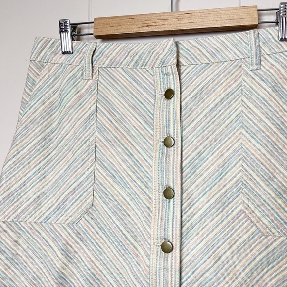 Anthropologie NWT Pilcro Chino Striped Skirt 12 button front pastel rainbow new - Picture 5 of 13